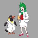 hiromiz (hirotomiz)さんのケツァールを擬人化したキャラクターと、ペンギンの研究者のデザインへの提案