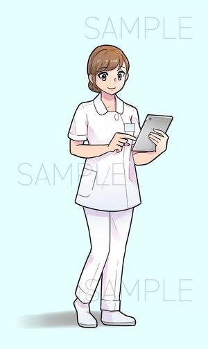 tama design イラスト/映像 (tamamitu1030)さんの「タブレットを持ち、操作している看護師」のイラストへの提案