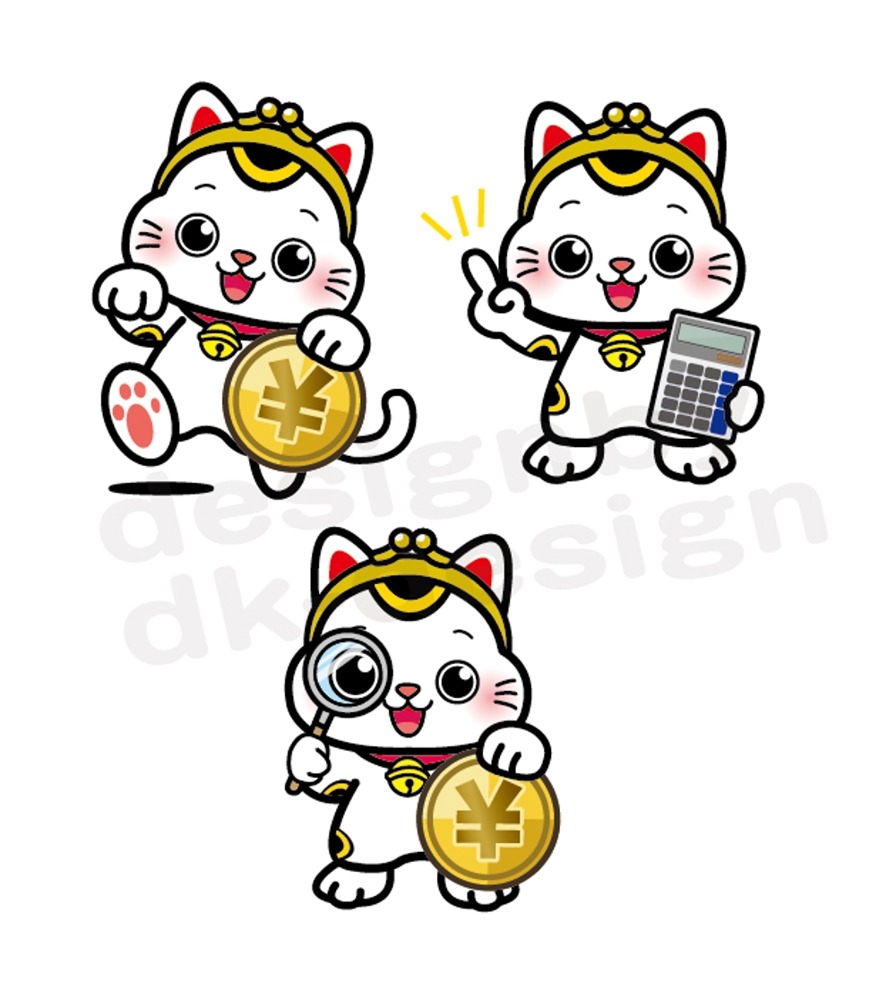 招き猫、鳳凰などお金をイメージ出来る、キャラクターデザイン