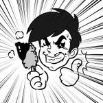 tamatsune (tamatsune)さんの昭和っぽいアニメの30代中間の男性が串カツを美味しそうにかじる食べるイラストへの提案