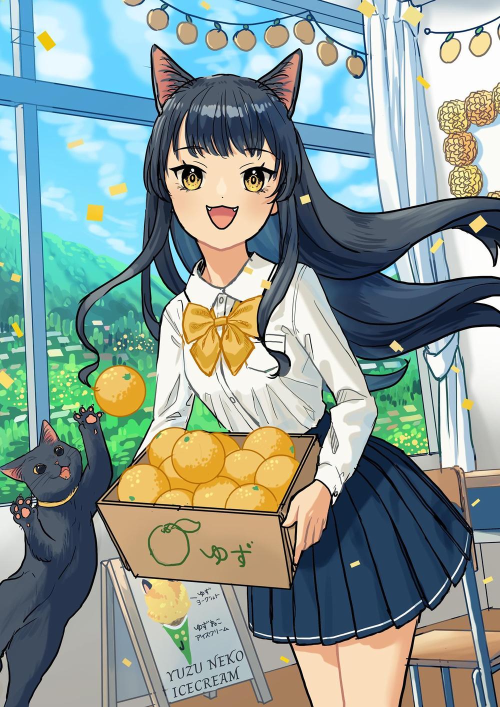 ゆずと黒猫と女子高生ラフ.jpg