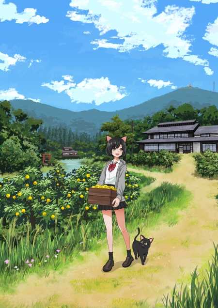 shogo (hirano_shogo)さんのゆずと黒猫と女子高生をモチーフとしたアニメイラスト（埼玉県西部地方PR）への提案
