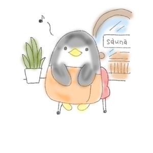 thanksflowerandflowerさんのペンギンがサウナ室の前で待機しているイラスト／サウナグッズブランド：37zoo（サウナズー）への提案