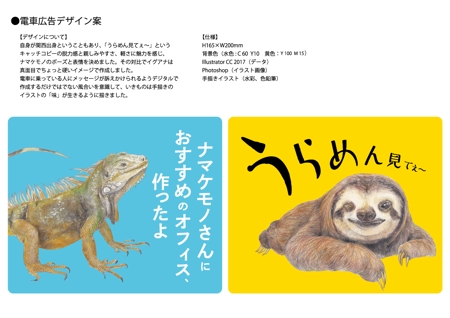 HAKU_手描きイラストで紙ものデザイン (yukio_0320)さんの【ラフあり】電車内広告・動物のイラストが得意な方希望ですへの提案