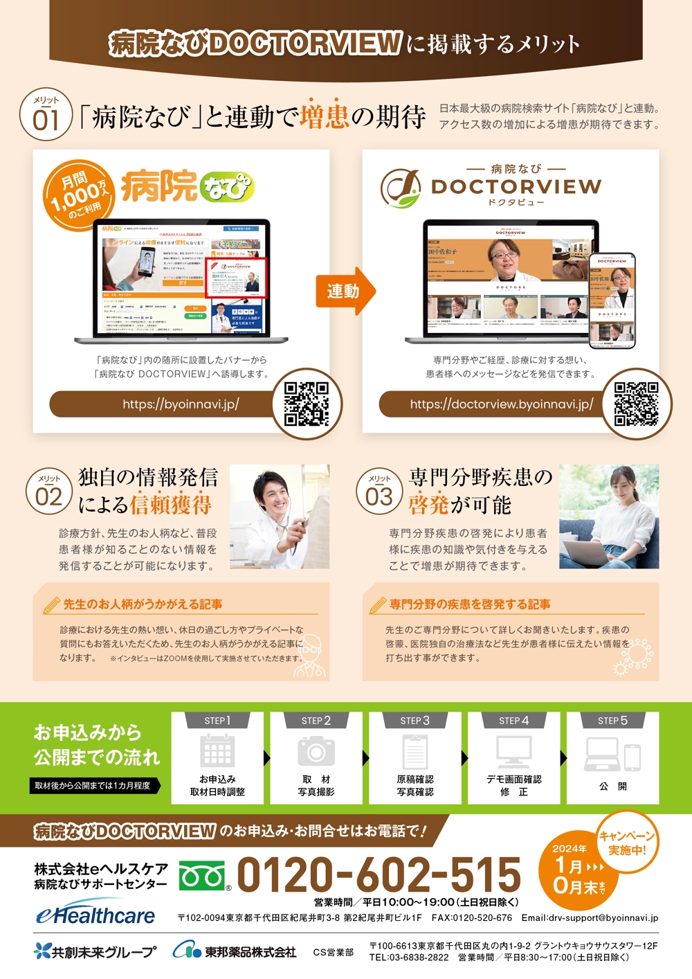 医療機関向け取材サービスのキャンペーン用チラシ作成(A4表裏)