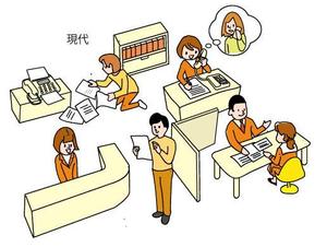 apple-1さんの個別指導学習塾のデジタル化によって、社員の業務効率化、顧客サービスの向上が達成できる将来像のイラストへの提案