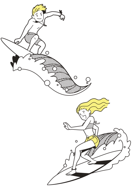 株式会社メディアソリューション (digilumi)さんのサーフィンをしている男女のイラストをお願いしますへの提案