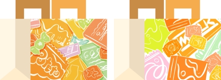 okame no design:D (erii07)さんの駄菓子詰め合わせ用のオリジナル紙袋への提案