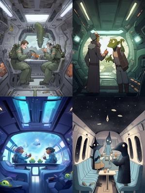 デーサイン (nisino6)さんの動画内で使用する「宇宙船で会議する宇宙人のイラスト」への提案