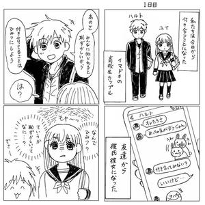 みけにゃん (mikenyan)さんの【白黒、大ラフでOK】高校生カップルの日常　４コマ作成への提案