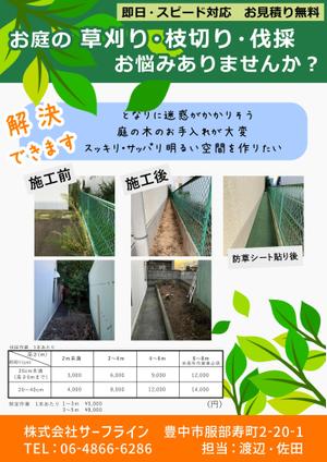 株式会社ＵＮＩＱＵＥ　ＷＯＲＫＳ (hiringhart_line)さんのお庭のお手入れ（草刈り、伐採など）チラシ作成への提案