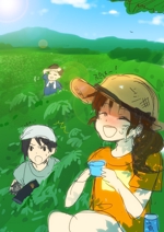 赤星イモ子 (imokot)さんのウコン農家家族のアニメ・漫画タッチのイラスト（チラシ用）への提案