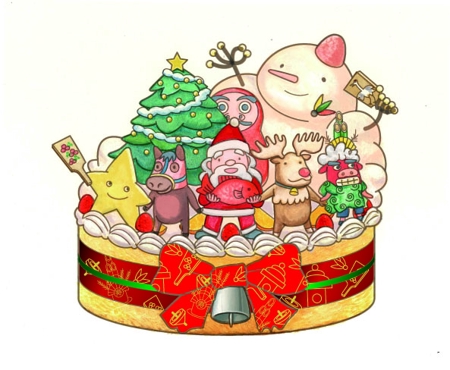 Sasusu 03さんの事例 実績 提案 クリスマスカードに使用するクリスマスケーキのイラスト ケーキの上でお正月 クラウドソーシング ランサーズ