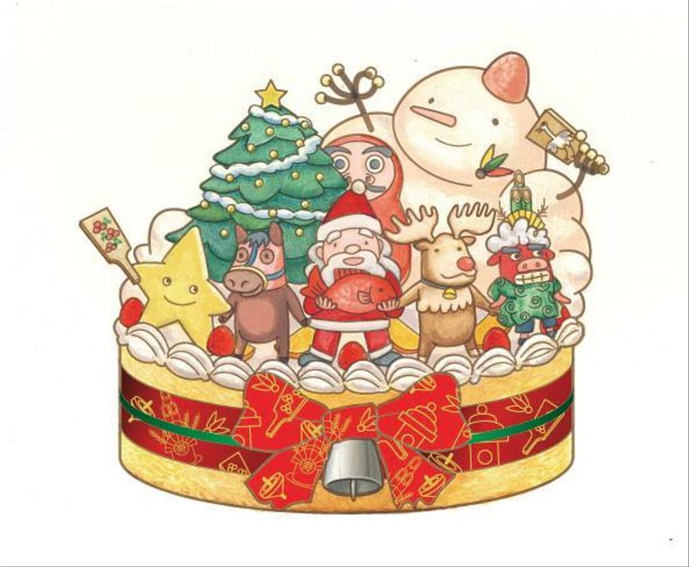 Sasusu 03さんの事例 実績 提案 クリスマスカードに使用するクリスマスケーキのイラスト ケーキの上でお正月 クラウドソーシング ランサーズ