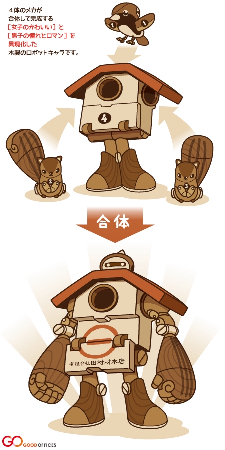 GOOD_OFFICES (GOOD_OFFICES)さんの材木屋の木製ロボットキャラクター制作への提案