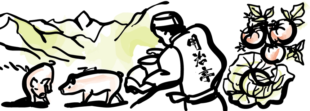 軽井沢のショッピングモールにオープンする明治亭のソースかつ丼のイメージをイラストにして下さい