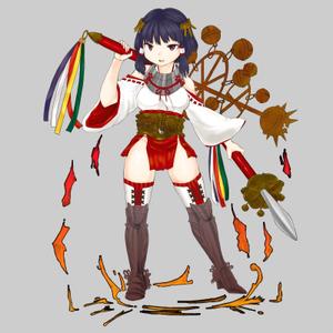 @眠 (oxox_zzz)さんのゲームに登場するモンスターのイラスト(巫女モンスター)への提案