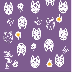 つぶ*りん (tsubu-rin)さんの狐のお面をモチーフとした手拭いのデザインへの提案