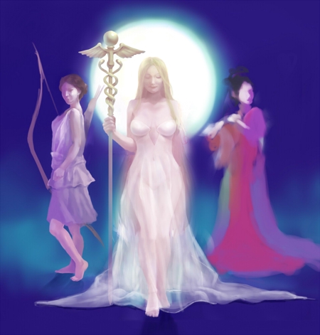 女神３体と満月のファンタジックなイラストの依頼 外注 イラスト制作の仕事 副業 ランサーズ