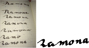 日和屋 hiyoriya (shibazakura)さんのネットショップ　インポートアクセサリーセレクトショップ「Ramona」または「RAMONA」のロゴ（文字だけでOKへの提案