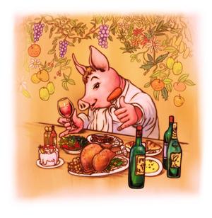 太田良 ()さんの新しくオープンするビストロの豚のイラストへの提案