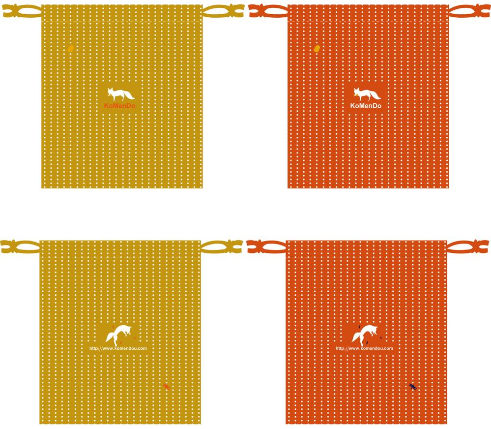 狐をモチーフとした、お面を入れるための巾着袋のデザイン