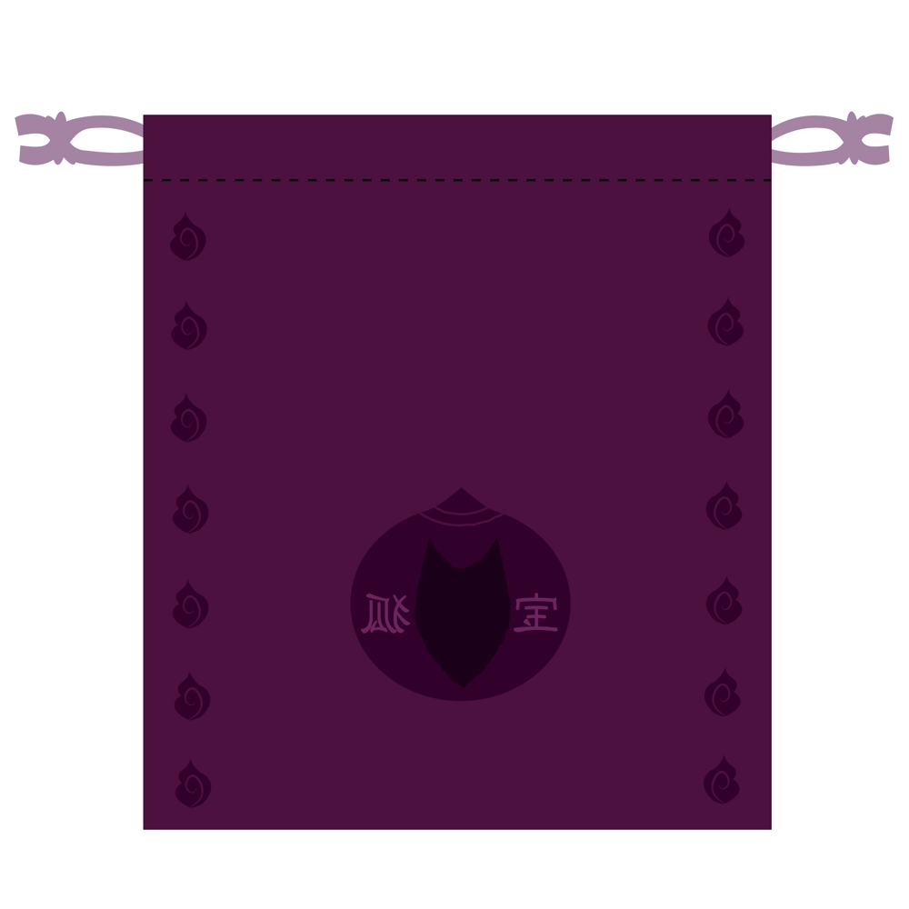 狐をモチーフとした、お面を入れるための巾着袋のデザイン