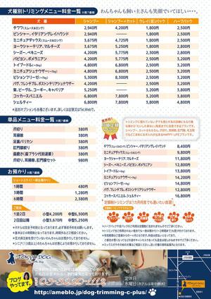 akopixiv (akopixiv)さんのトリミングサロン（犬の美容室）の新規集客チラシA４両面への提案