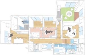 キムラマキコ (makiran)さんの建物間取り図原図から、手書き風に立体イラスト化への提案