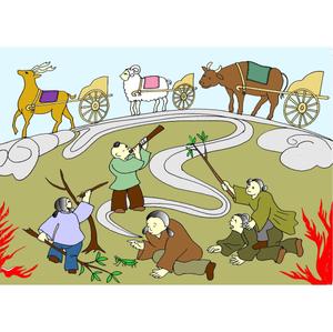 grandmama417 (hisako922)さんの仏教のお話「三車火宅の喩え」のイラストへの提案