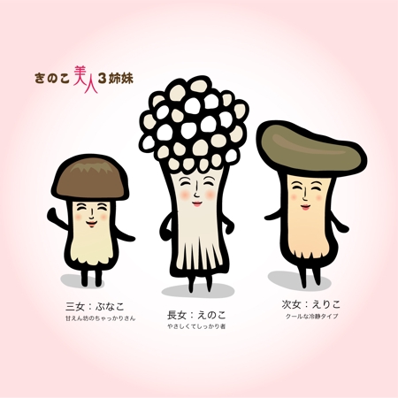 MIRI-room (miri)さんのきのこ３姉妹のキャラクターデザインへの提案