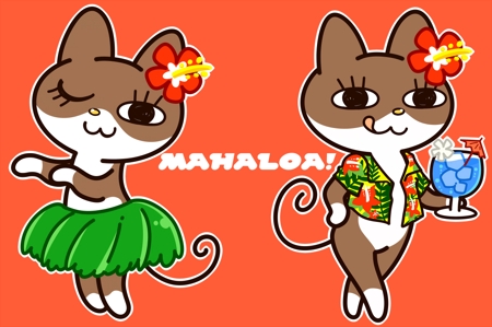 福留 和 (nono1211)さんのハワイアンな猫のキャラクターデザインへの提案