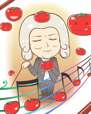 あっきー (akimomo)さんの音楽家「バッハ」と野菜「トマト」を組み合わせたキャラクターデザインへの提案