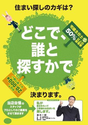 Latchさんの不動産会社の店頭のガラス面に貼るポスター制作への提案