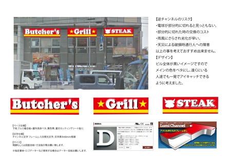 中谷弘志 (a-mon)さんのステーキ店ブッチャーズ☆グリルの追加外壁看板のデザインへの提案