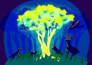 おせん (osen_cucchane)さんの夜の森 輝く木に集う動物達のイラストへの提案