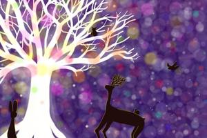 吉祥 (Link_link)さんの夜の森 輝く木に集う動物達のイラストへの提案