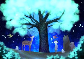 S ()さんの夜の森 輝く木に集う動物達のイラストへの提案