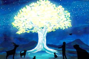 そら ()さんの夜の森 輝く木に集う動物達のイラストへの提案