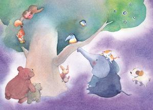 増川雅子 (masukawa)さんの夜の森 輝く木に集う動物達のイラストへの提案