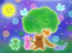 ムーブオン (move-on)さんの夜の森 輝く木に集う動物達のイラストへの提案