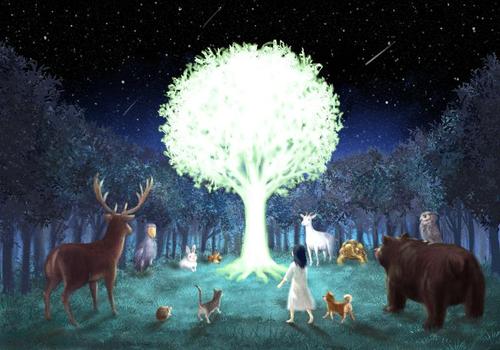 Kosatsuneさんの事例 実績 提案 夜の森 輝く木に集う動物達のイラスト はじめまして イラス クラウドソーシング ランサーズ