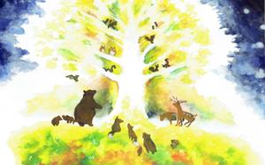 美南.ｋ (minami-k)さんの夜の森 輝く木に集う動物達のイラストへの提案