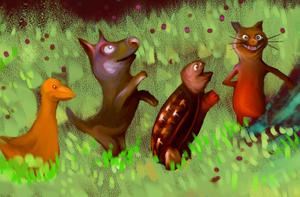 Cezaru (cesarkayanoki)さんの夜の森 輝く木に集う動物達のイラストへの提案