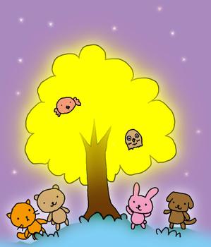 小寺宏美 (koromoon5)さんの夜の森 輝く木に集う動物達のイラストへの提案