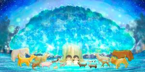 Keije ()さんの夜の森 輝く木に集う動物達のイラストへの提案