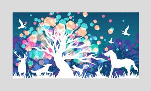 elevenさんの夜の森 輝く木に集う動物達のイラストへの提案