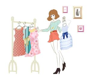 uematuさんの女性がワンピースを試着しているイラストへの提案