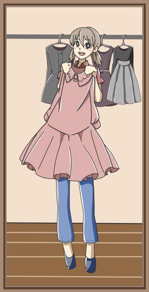 廉志 (dpkwy508)さんの女性がワンピースを試着しているイラストへの提案