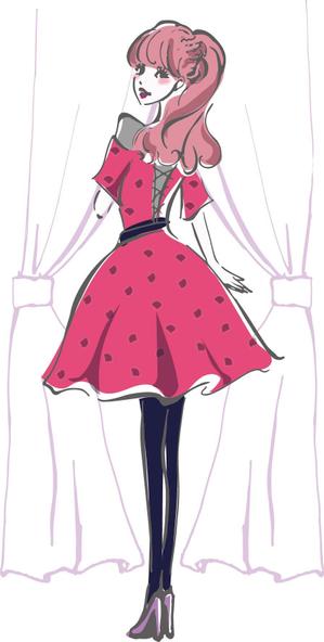 flam-mike (flam-mike)さんの女性がワンピースを試着しているイラストへの提案